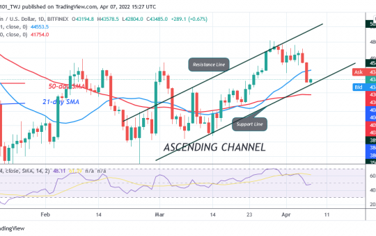 Bitcoin (BTC) Price Prediction: BTC/USD Upward Correction Terminates as Bitcoin Faces Rejection at $43.9K