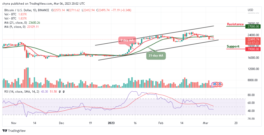 Bitcoin Price Prediction for Today, March 6: BTC/USD Faces Fresh Support Below $22,500