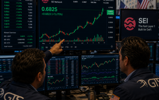 Traders analyzing a hullish SEI chart